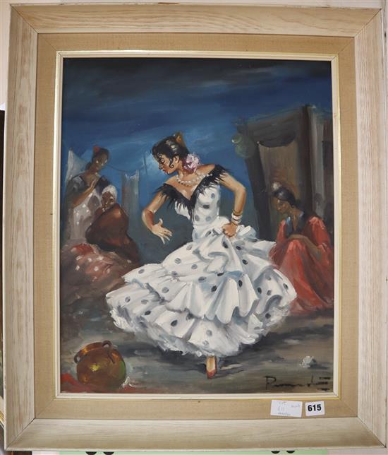 Spanish School, oil on canvas, Flamenco dancer, 55 x 45cm. Condition - fair, canvas sagging slightly